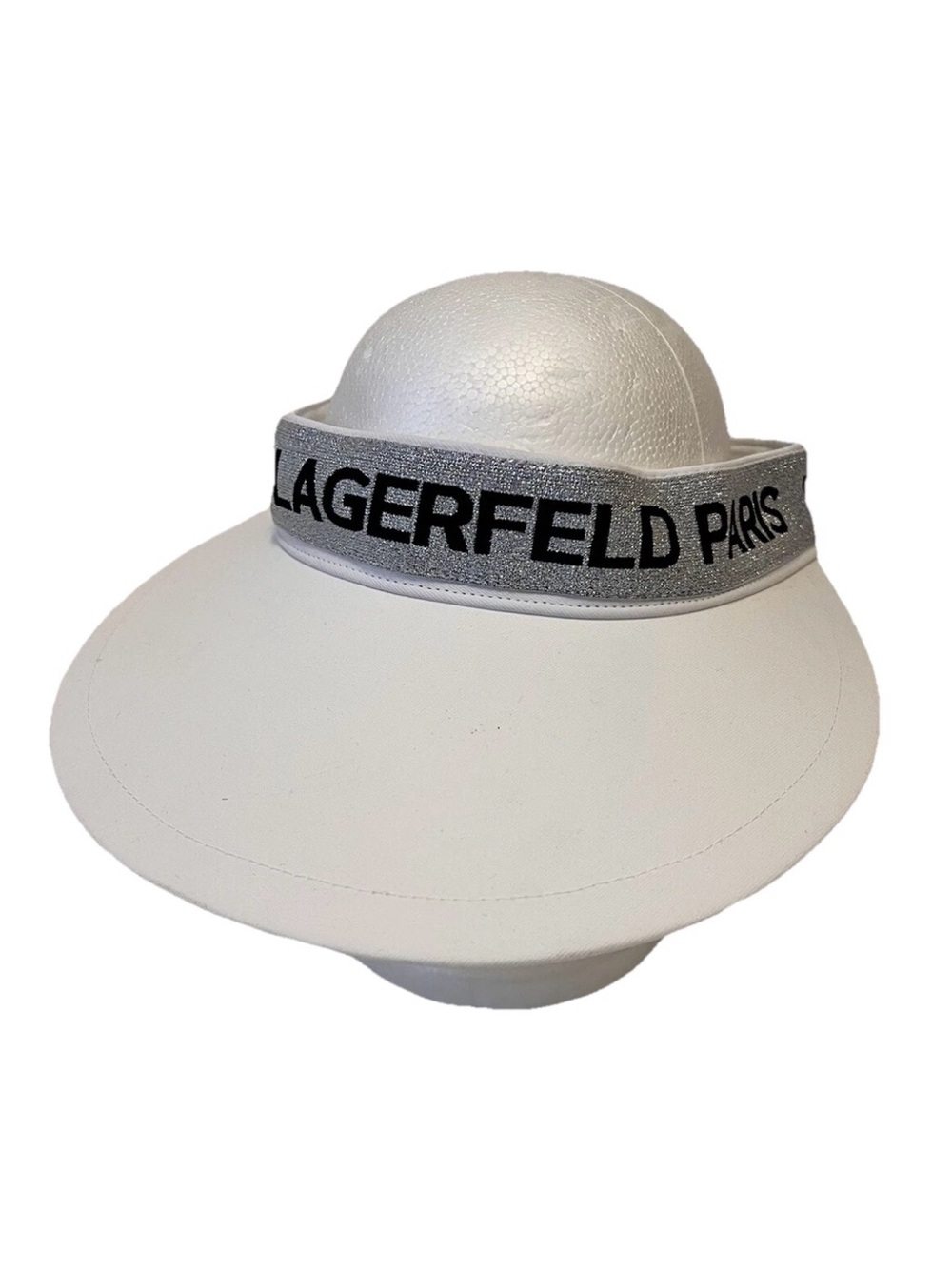 New NWT Women's Karl Lagerfeld Paris White Wide Brim Sun Visor Hook & Loop Close